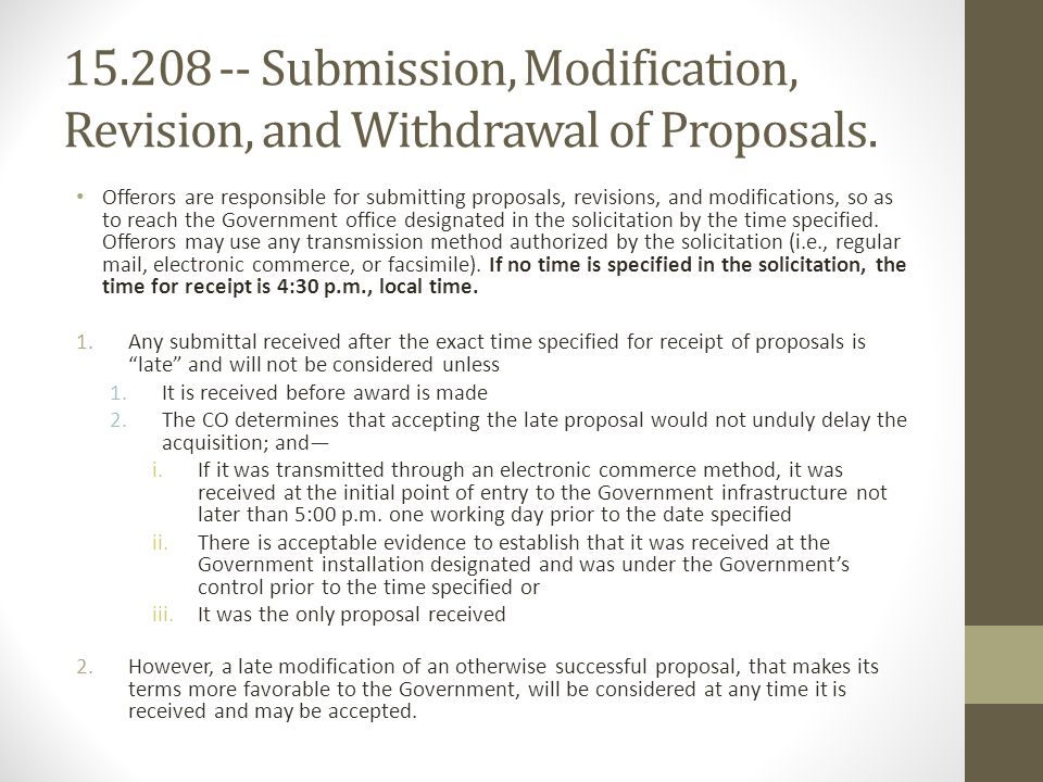 SUBMISSION OF PROPOSALS